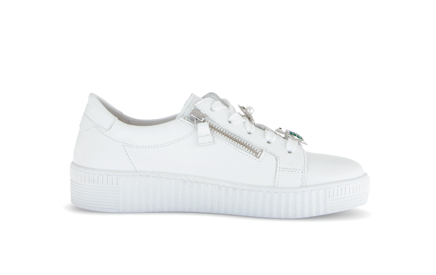 Gabor 63.339.21 White & Silver Trainers with Twin Zip & Turtle & Dragonfly Detailing
