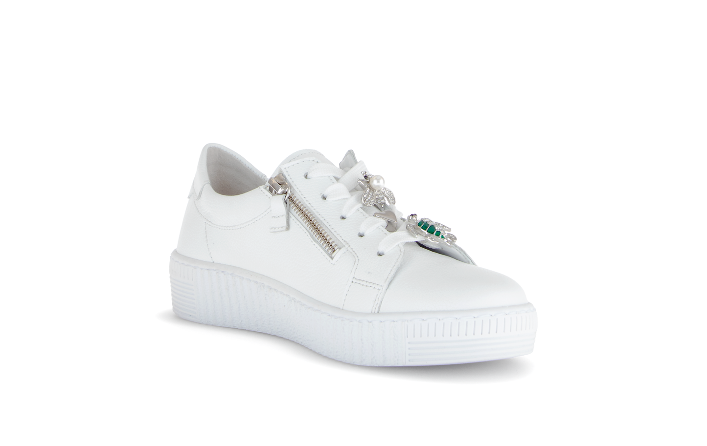 Gabor 63.339.21 White & Silver Trainers with Twin Zip & Turtle & Dragonfly Detailing