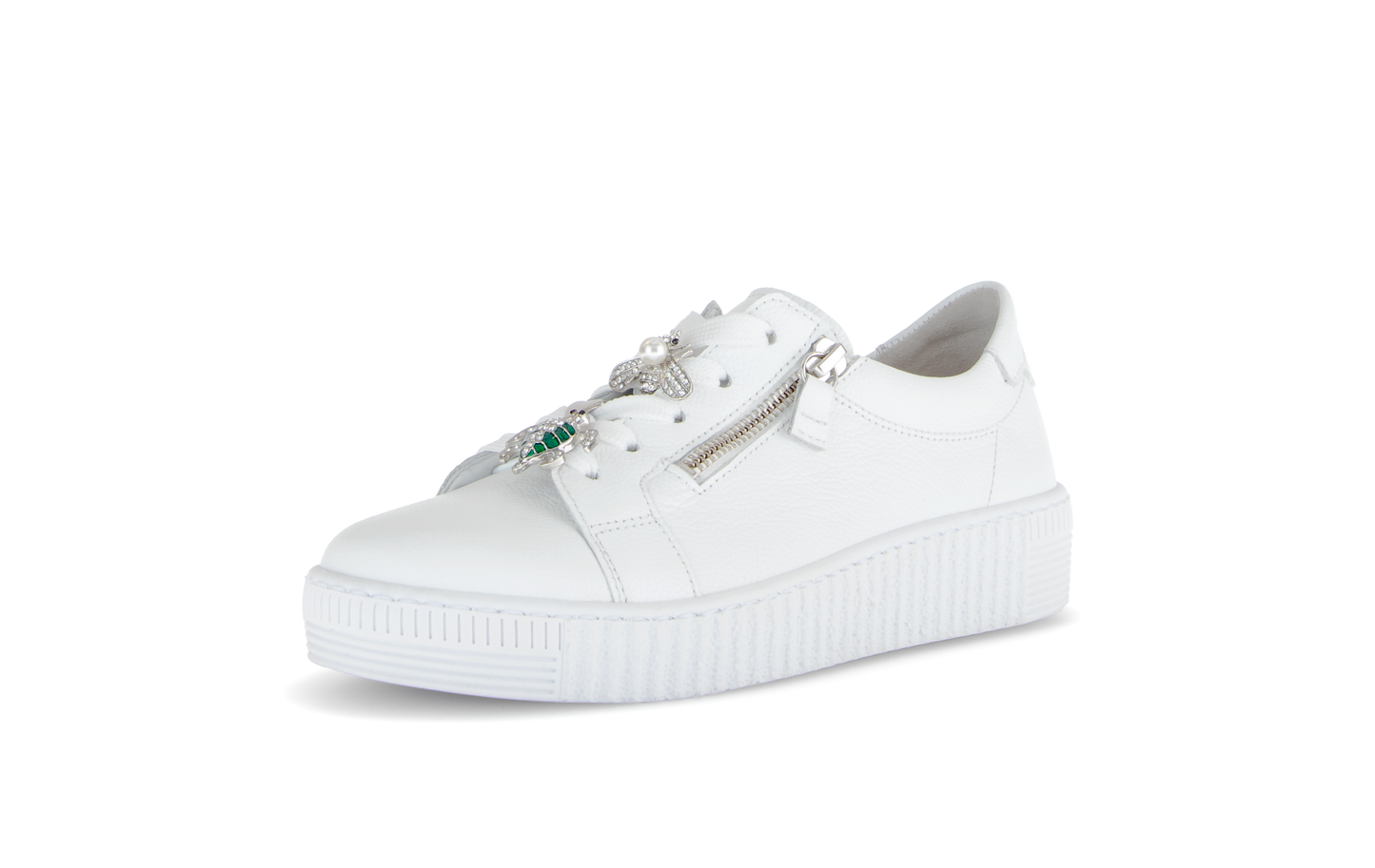 Gabor 63.339.21 White & Silver Trainers with Twin Zip & Turtle & Dragonfly Detailing