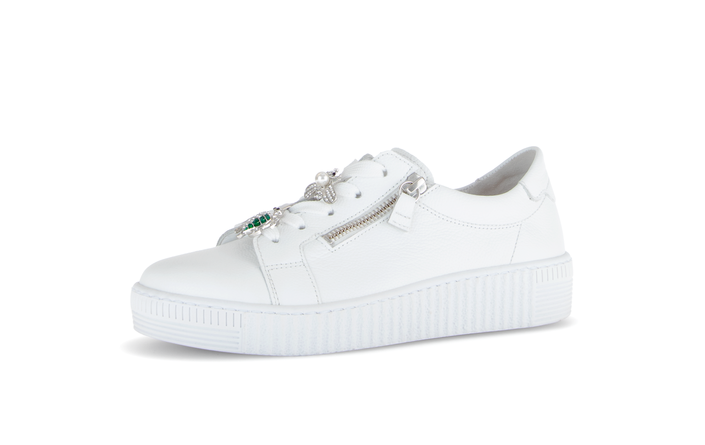 Gabor 63.339.21 White & Silver Trainers with Twin Zip & Turtle & Dragonfly Detailing