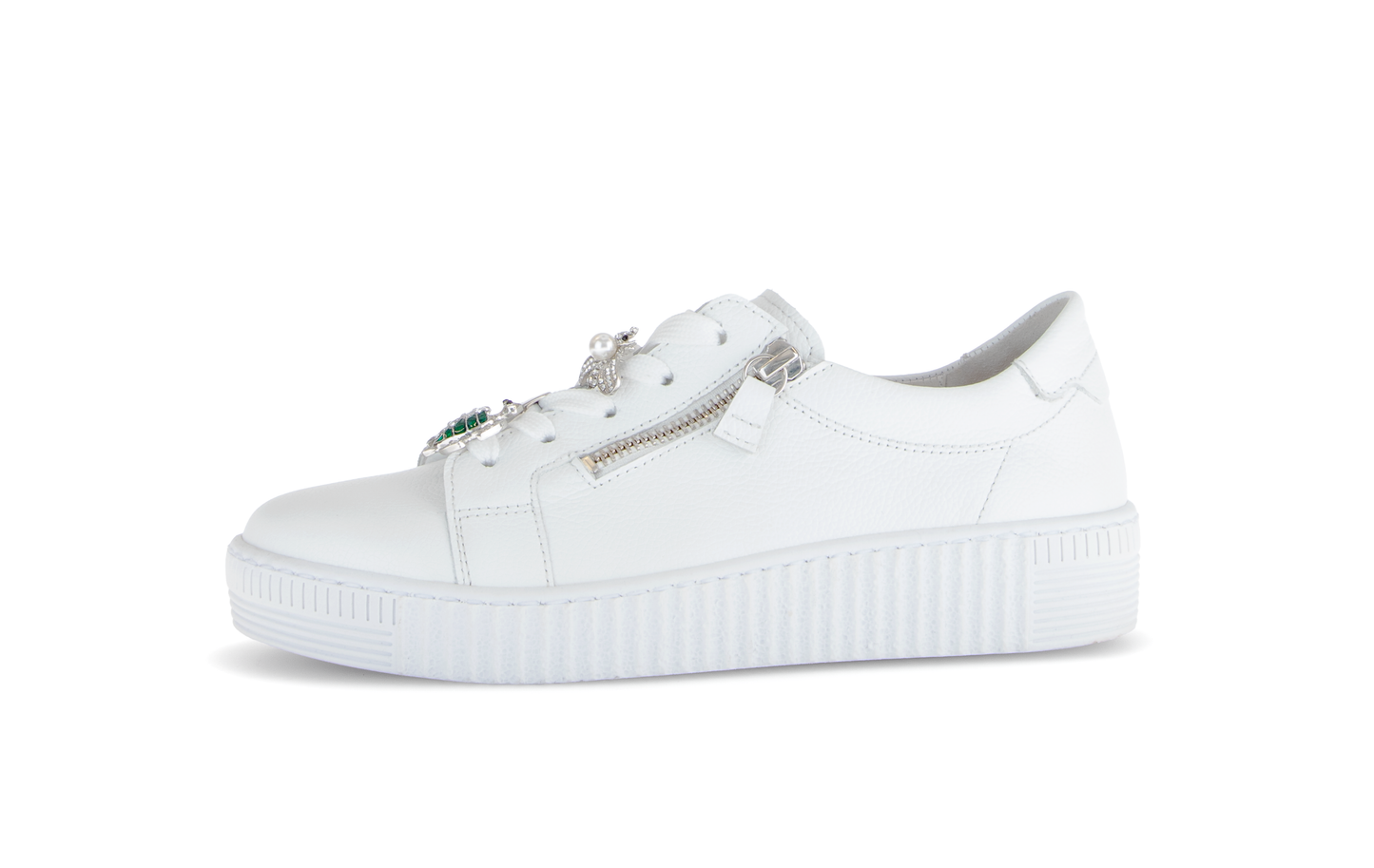 Gabor 63.339.21 White & Silver Trainers with Twin Zip & Turtle & Dragonfly Detailing