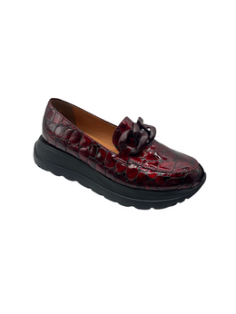 Bioeco by Arka 6350 2313 Wine/Burgundy Croc Patent Slip On Moccasins