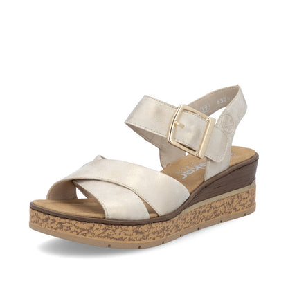 Rieker 63795-60 Beige F 1/2 Fit Slingback Wedge Sandals