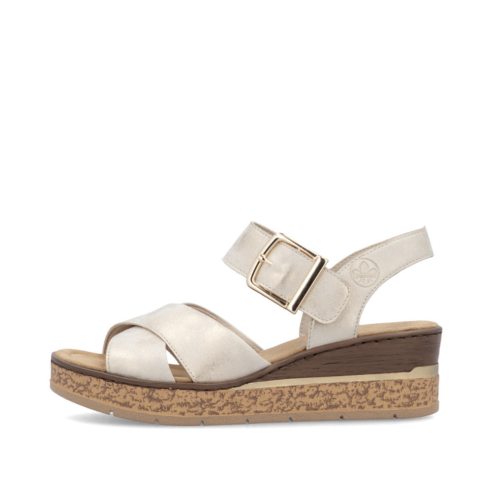 Rieker 63795-60 Beige F 1/2 Fit Slingback Wedge Sandals