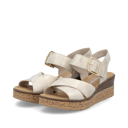 Rieker 63795-60 Beige F 1/2 Fit Slingback Wedge Sandals