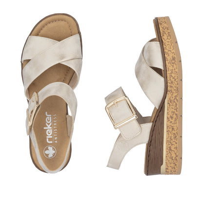 Rieker 63795-60 Beige F 1/2 Fit Slingback Wedge Sandals