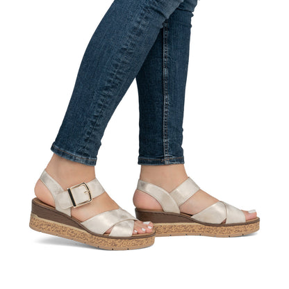 Rieker 63795-60 Beige F 1/2 Fit Slingback Wedge Sandals