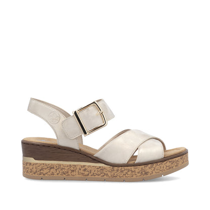 Rieker 63795-60 Beige F 1/2 Fit Slingback Wedge Sandals