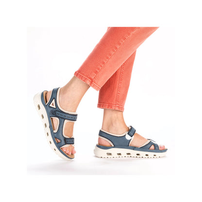 Rieker 64066-14 Navy/Royal Blue & Cream Velcro Sandals with Slingback Strap