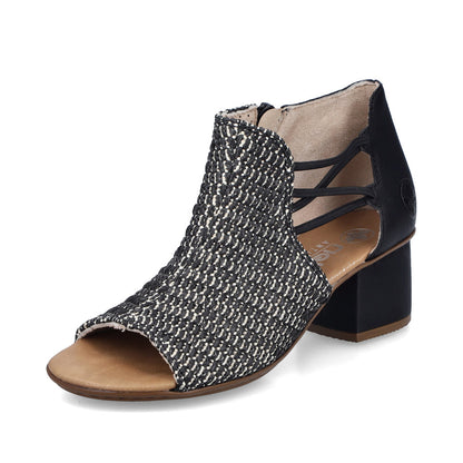 Rieker 64697-00 Black & Sand Block Heel Sandals