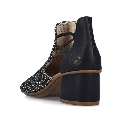 Rieker 64697-00 Black & Sand Block Heel Sandals