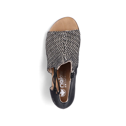 Rieker 64697-00 Black & Sand Block Heel Sandals