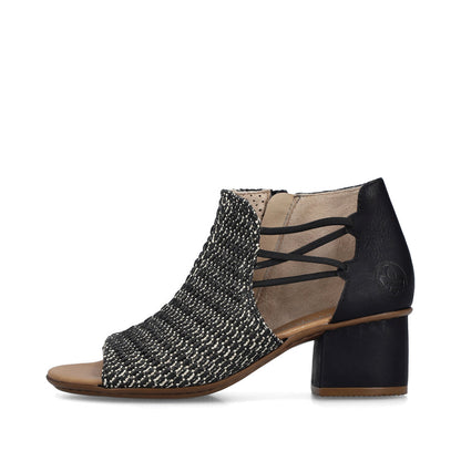 Rieker 64697-00 Black & Sand Block Heel Sandals