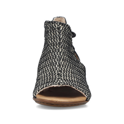 Rieker 64697-00 Black & Sand Block Heel Sandals