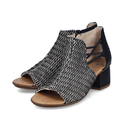 Rieker 64697-00 Black & Sand Block Heel Sandals