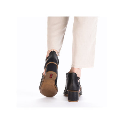 Rieker 64697-00 Black & Sand Block Heel Sandals