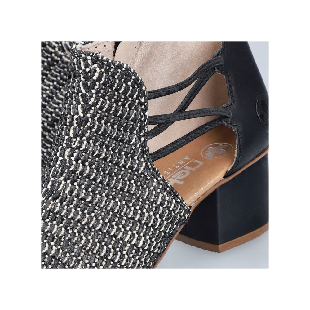 Rieker 64697-00 Black & Sand Block Heel Sandals