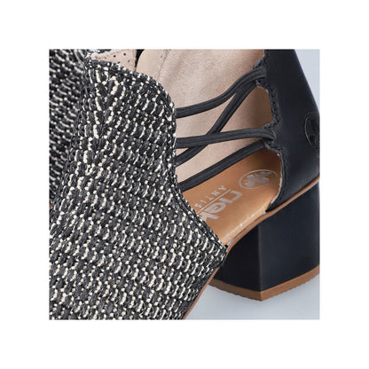 Rieker 64697-00 Black & Sand Block Heel Sandals