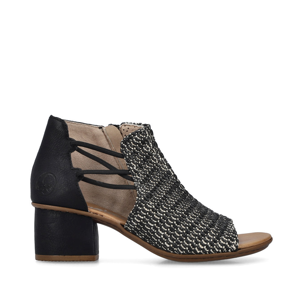 Rieker 64697-00 Black & Sand Block Heel Sandals