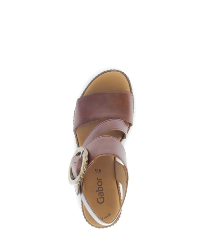 Gabor 64.770.24 Camel Tan Wedge Sandals with Slingback Strap