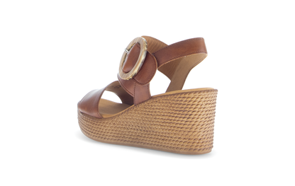 Gabor 64.770.24 Camel Tan Wedge Sandals with Slingback Strap