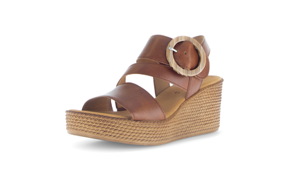 Gabor 64.770.24 Camel Tan Wedge Sandals with Slingback Strap