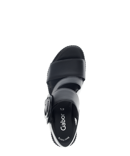 Gabor 64.770.27 Black Wedge Sandals with Slingback Strap
