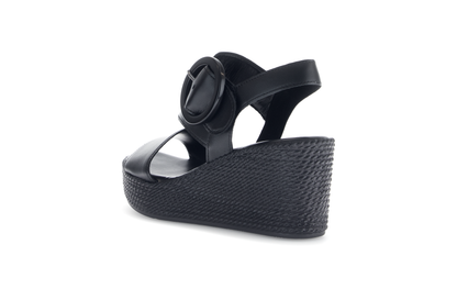 Gabor 64.770.27 Black Wedge Sandals with Slingback Strap