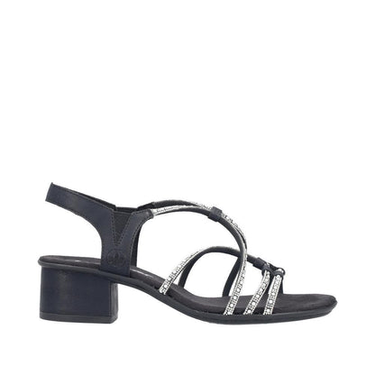 Rieker 64970-00 Black Sparkle F Fit Block Heel Sandals