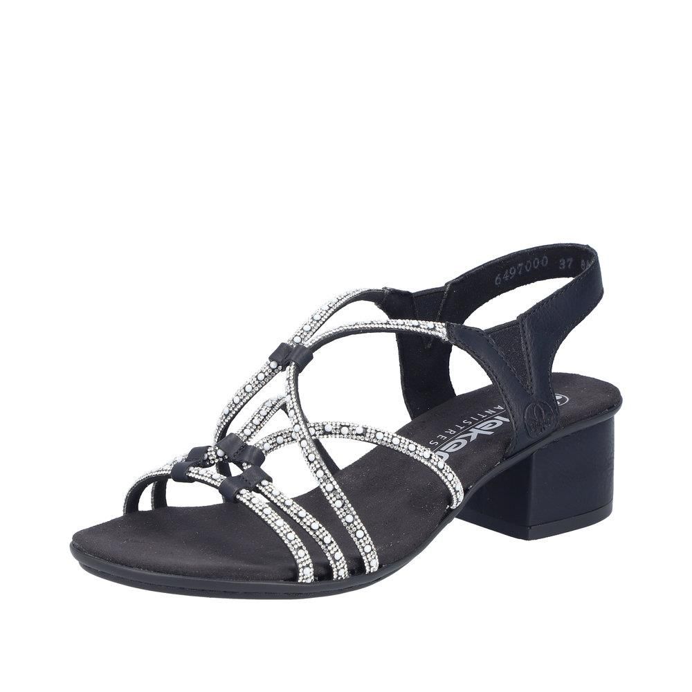 Rieker 64970-00 Black Sparkle F Fit Block Heel Sandals