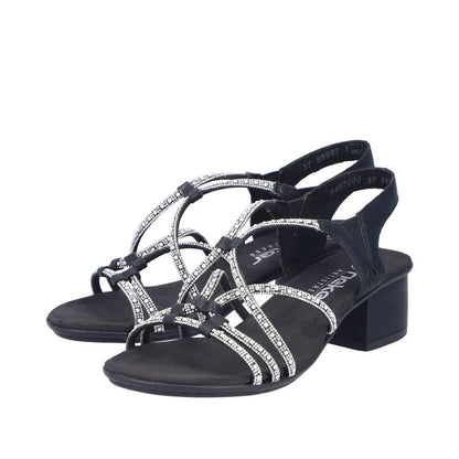 Rieker 64970-00 Black Sparkle F Fit Block Heel Sandals
