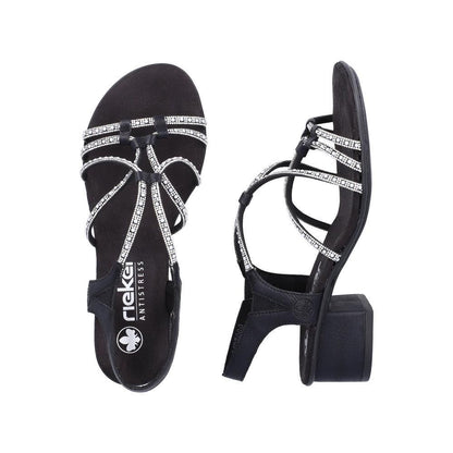 Rieker 64970-00 Black Sparkle F Fit Block Heel Sandals