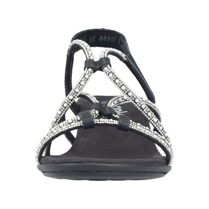 Rieker 64970-00 Black Sparkle F Fit Block Heel Sandals