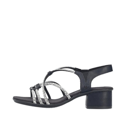 Rieker 64970-00 Black Sparkle F Fit Block Heel Sandals