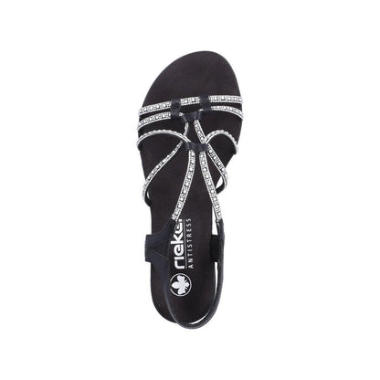 Rieker 64970-00 Black Sparkle F Fit Block Heel Sandals
