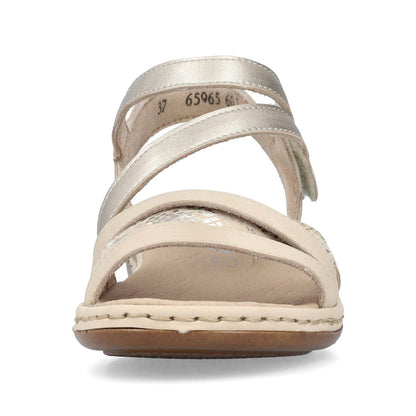 Rieker 65965-60 Beige & Gold Combi Velcro Sandals with Slingback Strap