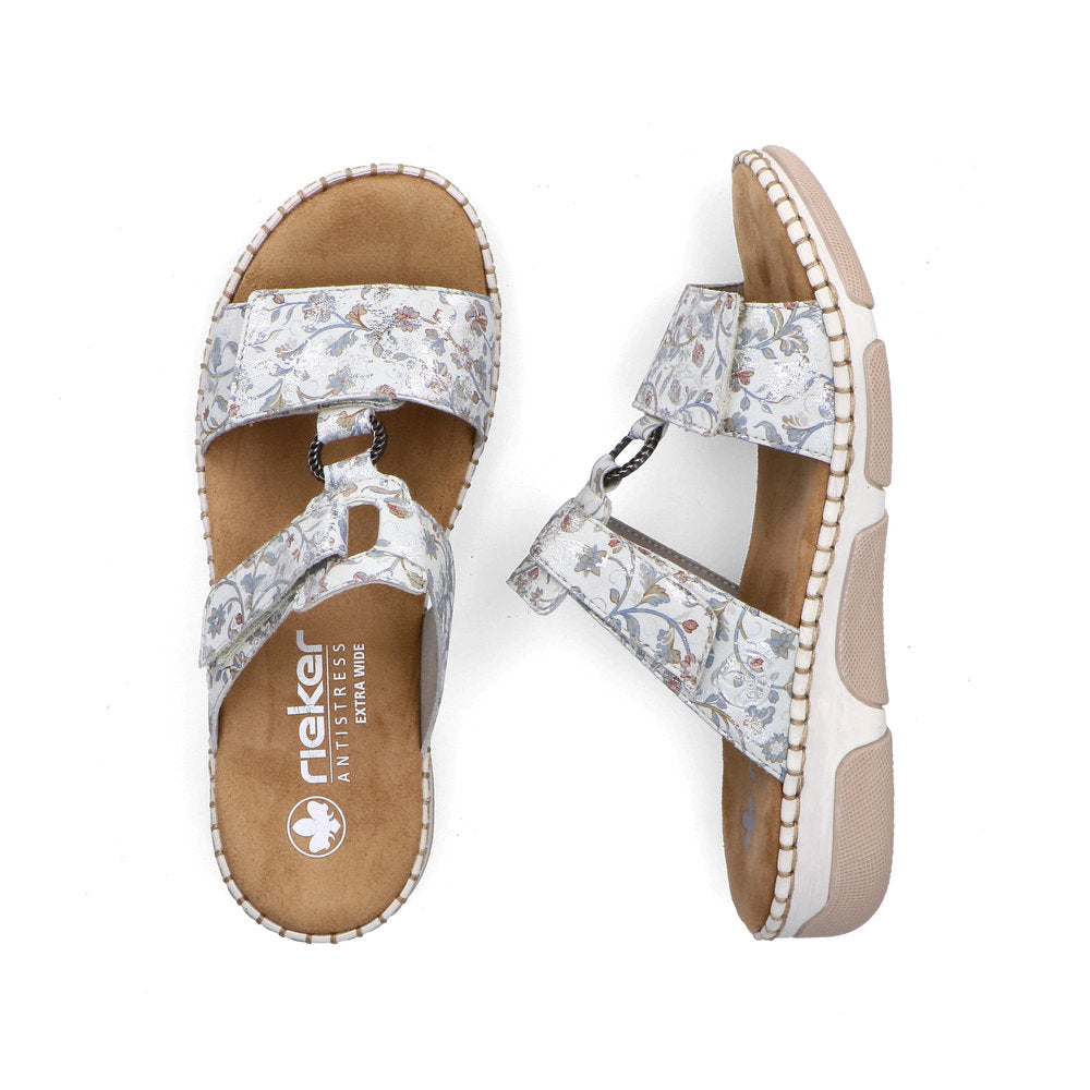 Rieker 66292-90 Grey Multicolour H Fit Slip On Sandals with Velcro