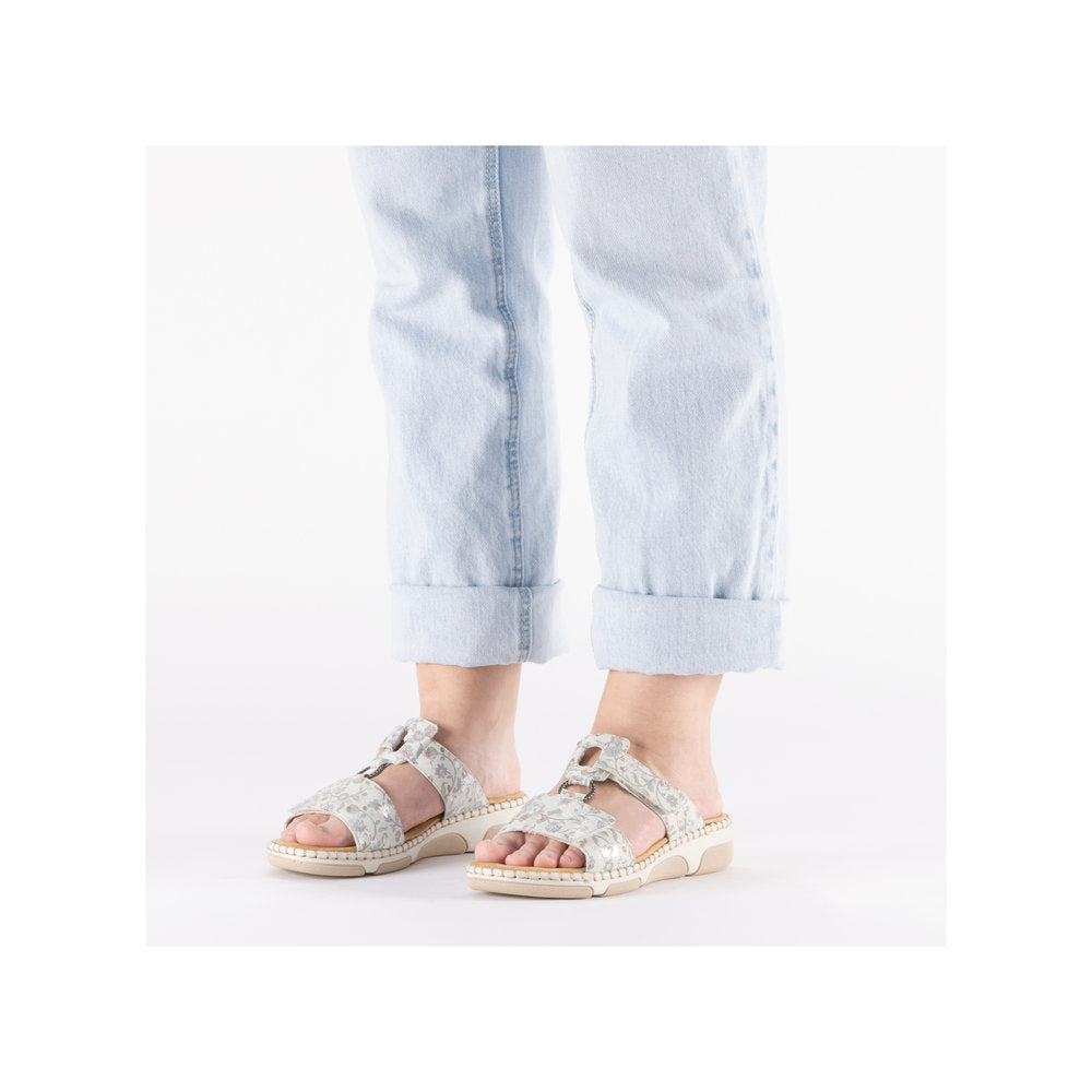 Rieker 66292-90 Grey Multicolour H Fit Slip On Sandals with Velcro