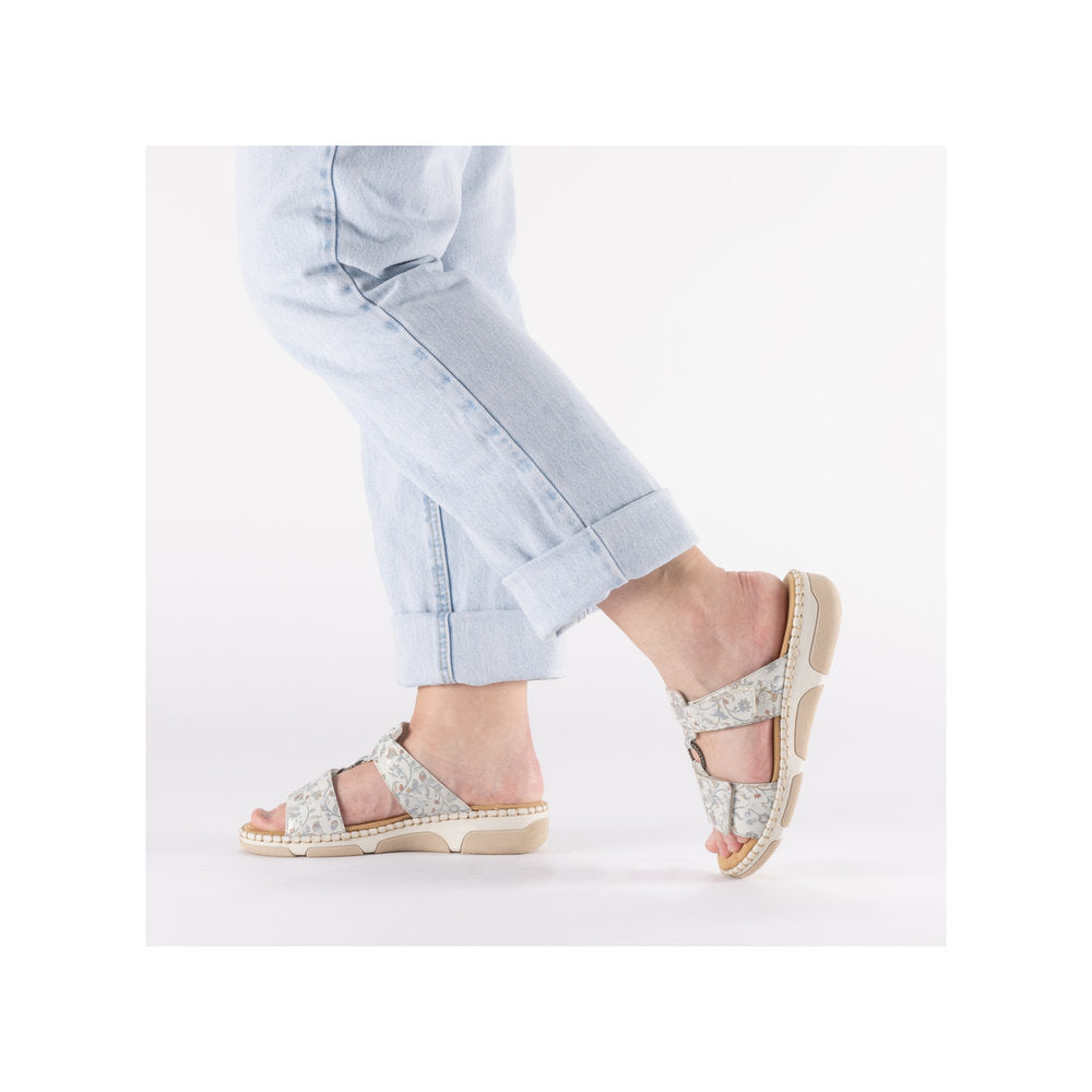 Rieker 66292-90 Grey Multicolour H Fit Slip On Sandals with Velcro