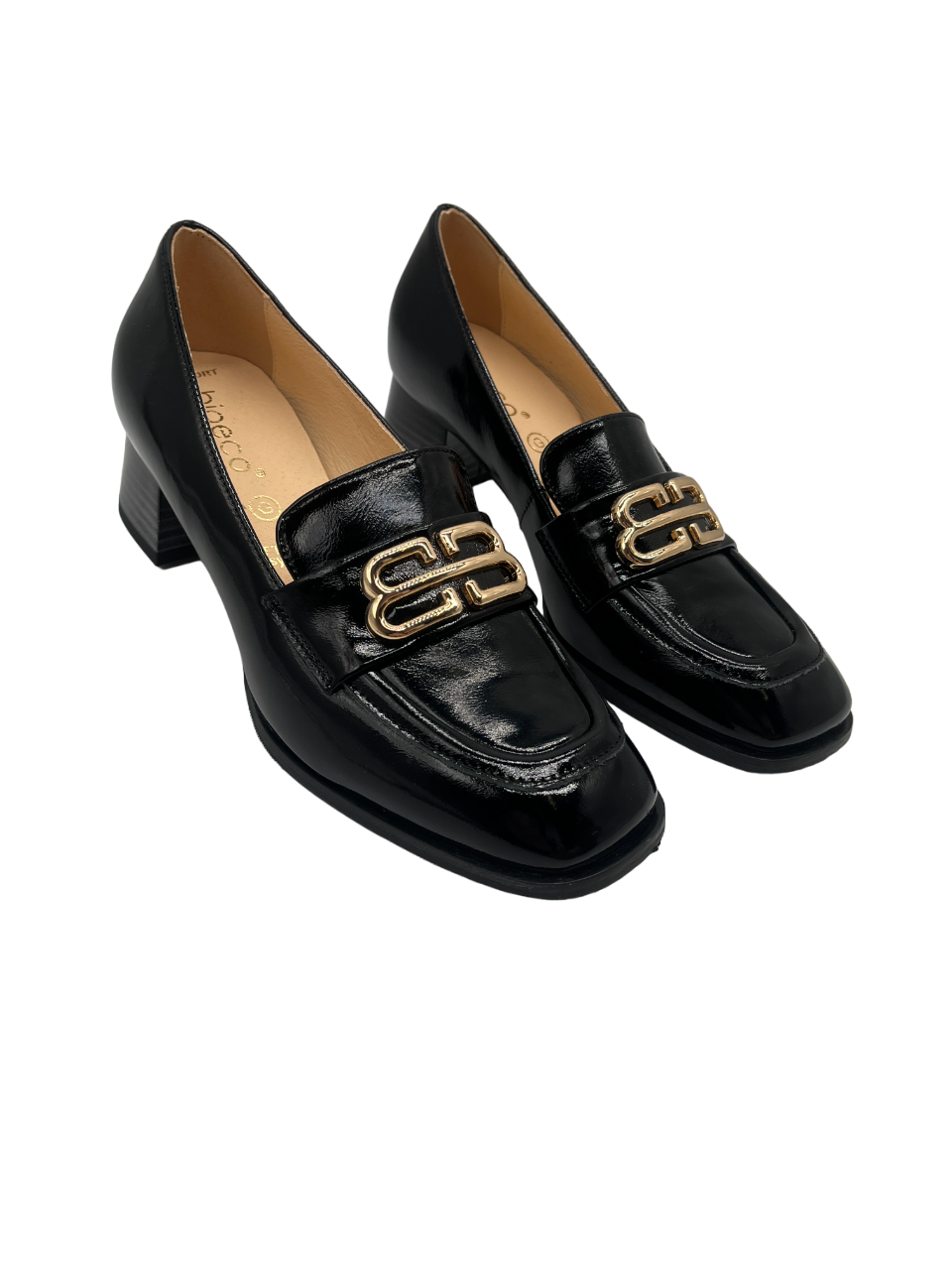 Bioeco by Arka 6640 1974+2716+1315 Black Patent Slip On Block Heels