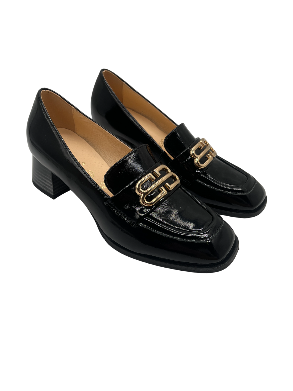 Bioeco by Arka 6640 1974+2716+1315 Black Patent Slip On Block Heels