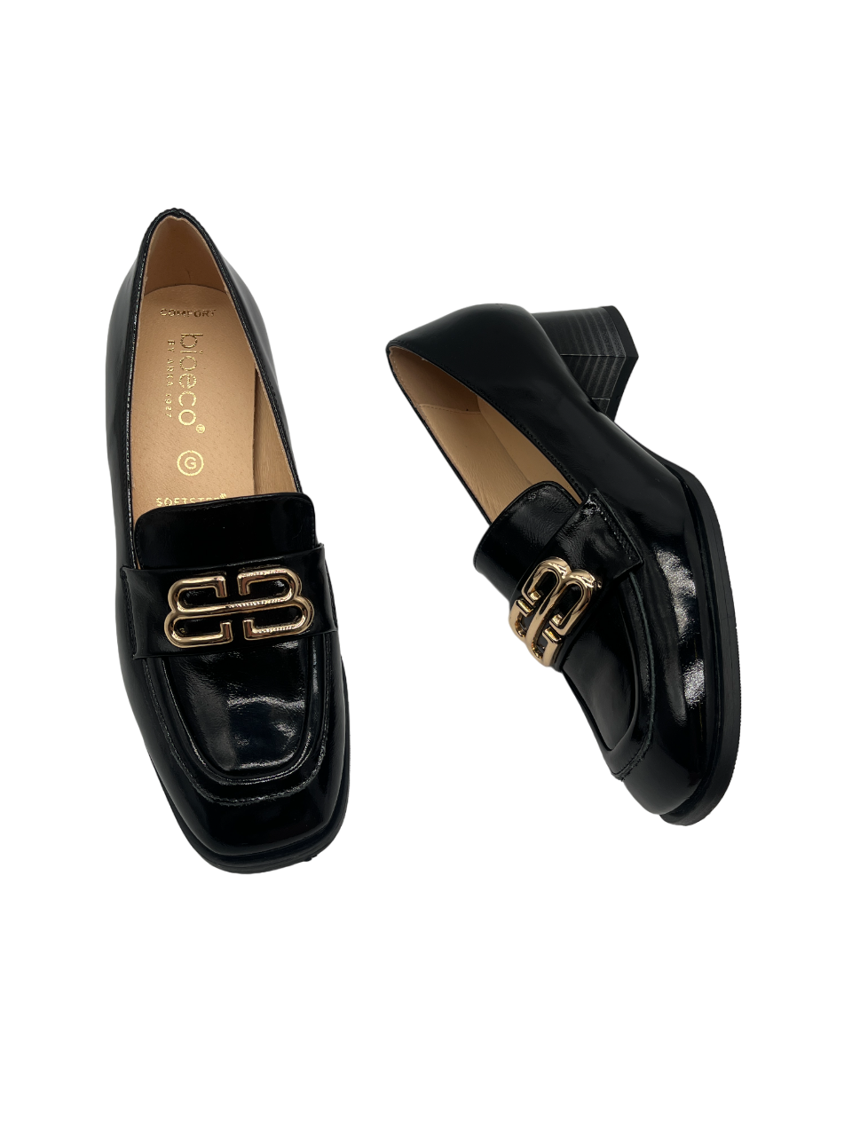 Bioeco by Arka 6640 1974+2716+1315 Black Patent Slip On Block Heels