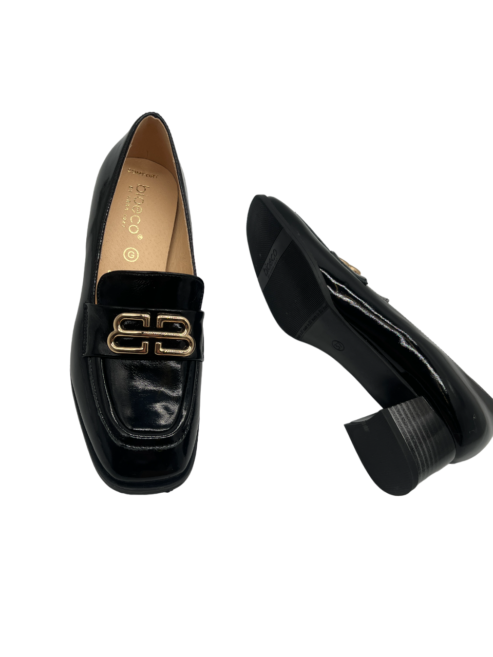 Bioeco by Arka 6640 1974+2716+1315 Black Patent Slip On Block Heels