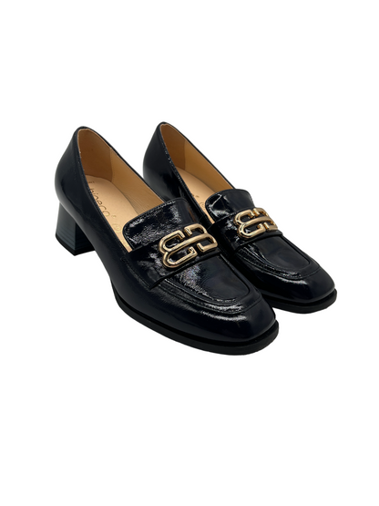 Bioeco by Arka 6640 2293+2645+1315 Navy Patent Slip On Block Heels