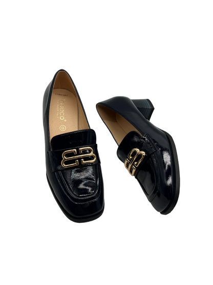 Bioeco by Arka 6640 2293+2645+1315 Navy Patent Slip On Block Heels