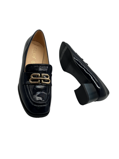 Bioeco by Arka 6640 2293+2645+1315 Navy Patent Slip On Block Heels