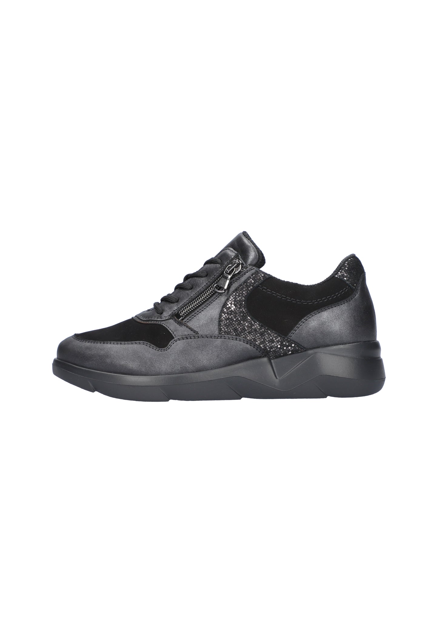 Waldlaufer 668001 411 361 K Fit Funky Dark Silver & Black Lace & Zip Sneakers