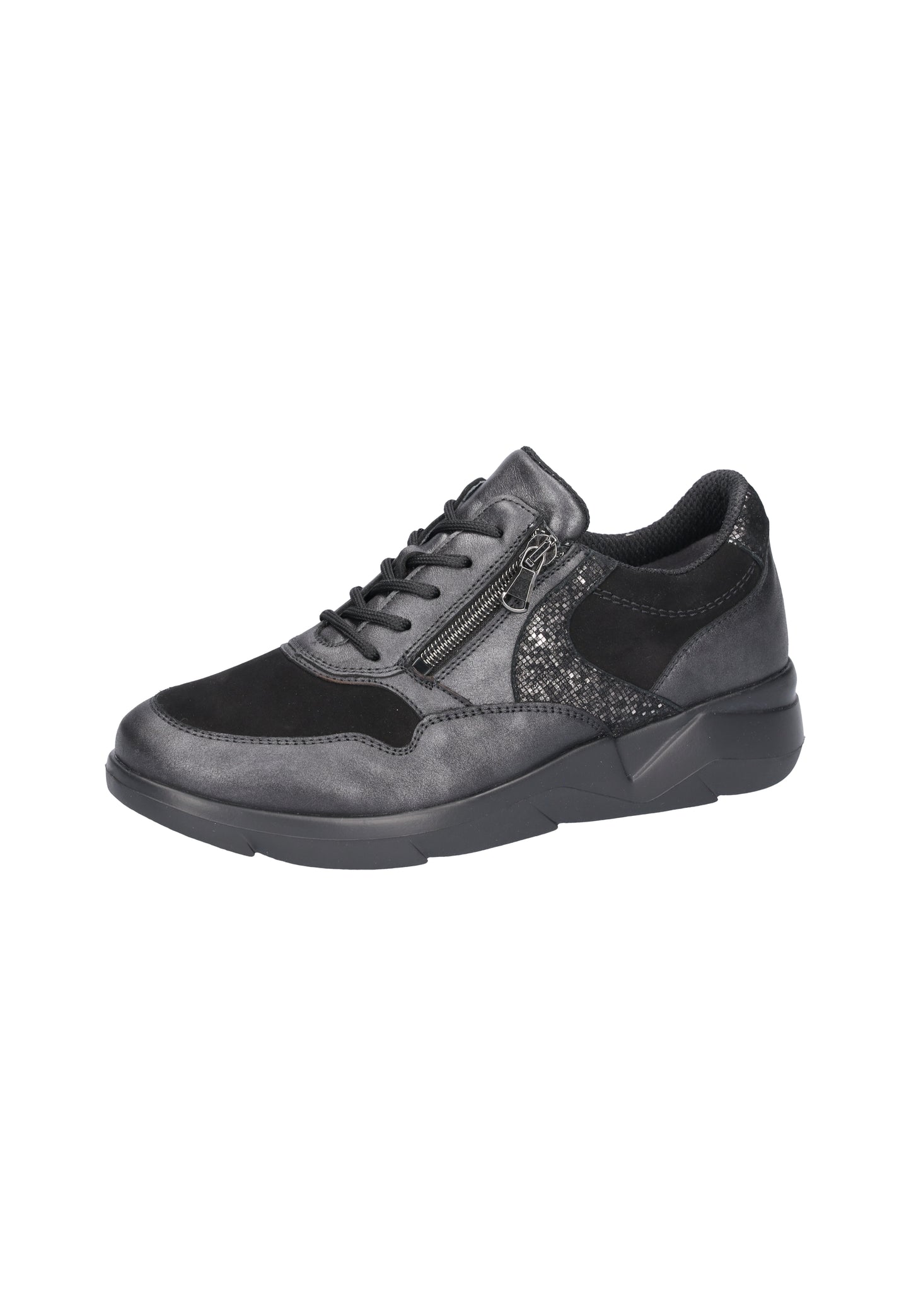 Waldlaufer 668001 411 361 K Fit Funky Dark Silver & Black Lace & Zip Sneakers