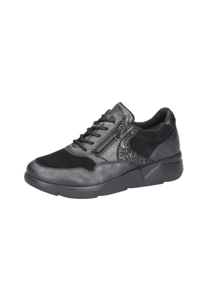Waldlaufer 668001 411 361 K Fit Funky Dark Silver & Black Lace & Zip Sneakers