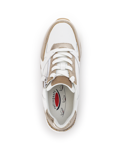Gabor Rollingsoft 66.878.53 White & Gold Sneakers with Zip & Lace with Leopard/Cheetah Heel